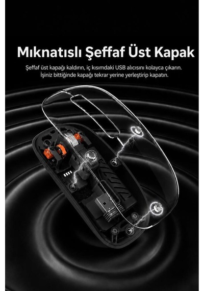 Şeffaf Çift Modlu Fare Bluetooth 5.2 + 2.4g Kablosuz Mouse Tm23 Siyah -