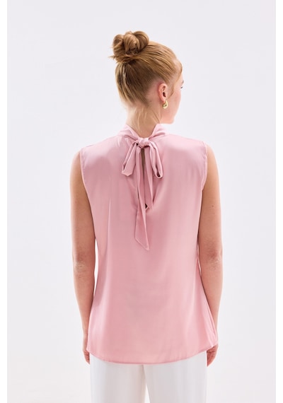 Sateen Yaka Detaylı Saten Bluz - Pembe-136681 Pembe