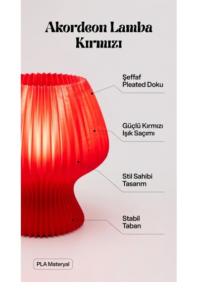 Akordeon Tasarım Masa Lambası - 3d Pleated Doku Dekoratif Gece Lambası Modern Ev Hediyesi Aydınlatma Kırmızı