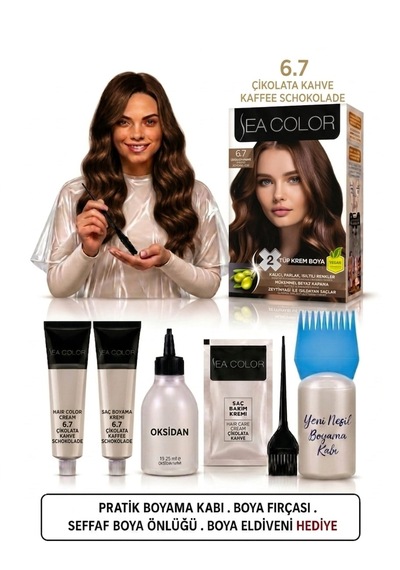 Sea Color Set Saç Boyası 6.7 Çikolata Kahve 2 Li +pratik Boya Kabı