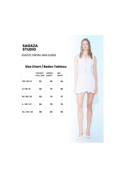 Sagaza Studio Ss6032 Beli Düğmeli Balon Elbise Ekru