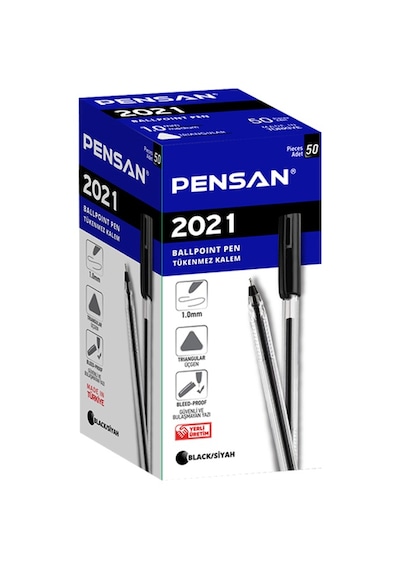 Pensan Tükenmez Kalem 50'li Üçgen Gövdeli Şeffaf Siyah 2021