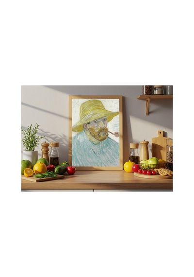 Van Gogh Van Gogh Pipolu Hasır Şapkalı Otoportre Çerçevesiz Poster 21x30 Cm A4 Tablo Van Gogh