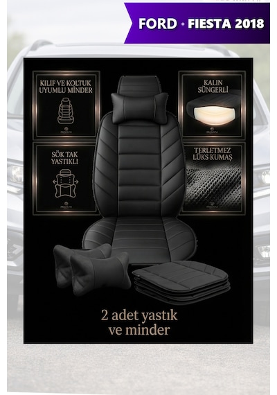 Fiesta 2018 Uyumlu Siyah Renk Lüks Premium 2 Adet Minder Ve Yastık