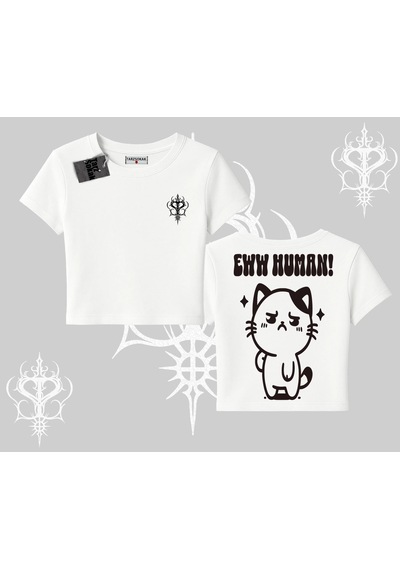 Tarzsokak Sevimli Kedi Çizimli Arka Baskılı Babby Tee Tshirt Beyaz