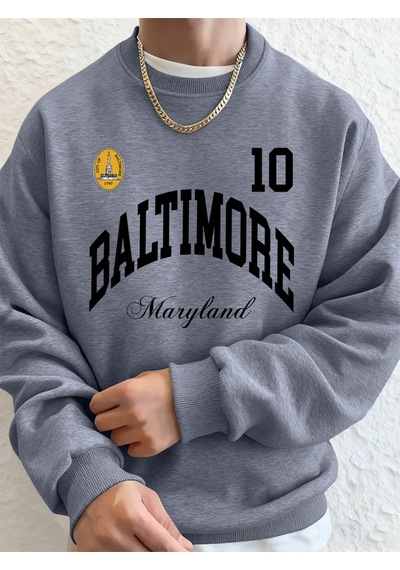Startmore Startmorebaltimore Maryland Amblem Baskıları Erkek Tişörtü Sonbahar Bisiklet Yaka Kapüşonlu Üst Temel Gri