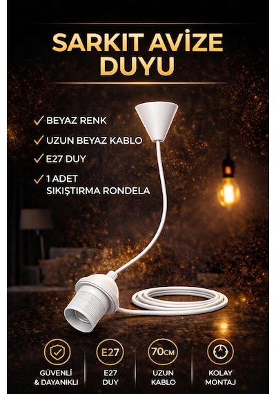 Kablolu Sarkıt Avize E27 Duy Tesisatı Askı Takımı 1 Adet