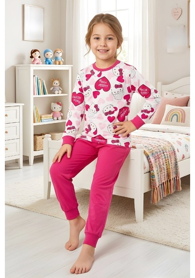 Modanino Kız ÇocukPamuk Pijama Takımı 4-11 Yaş 12628 Fuşya