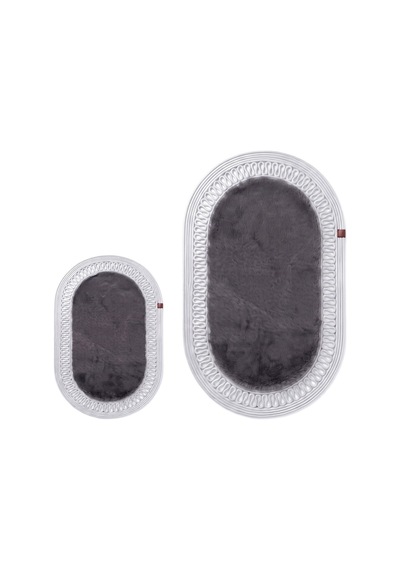 Banyo Paspası Takımı 60x100+40x60 Cm İç Trikot Antrasit Gri & Gümüş