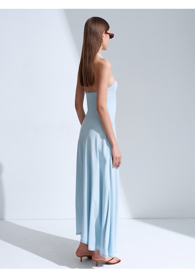 Dilvin 90586 %100 Lyocell Halter Yaka Elbise-mavi