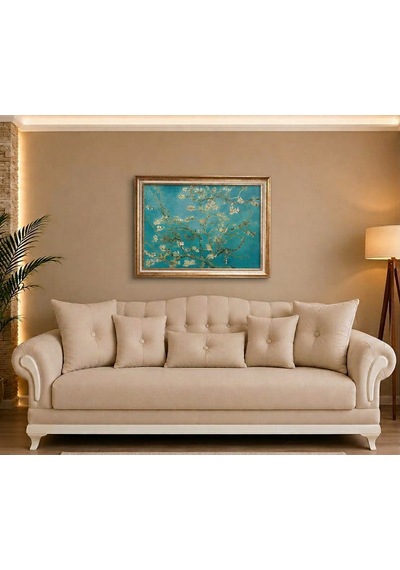 Gold Çerçeveli Vintage Dekoratif Van Gogh Badem Çiçekleri Tablosu 60x80 Cm