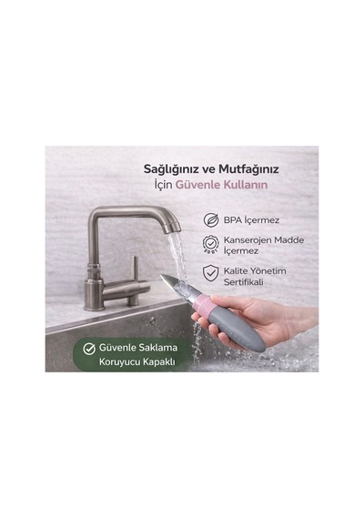 2 Si 1 Arada Bıçaklı Soyacak,sebze Meyve Soyucu+kesme Bıçağı,bpa Free,kapaklı Güvenli Tasarım Pembe