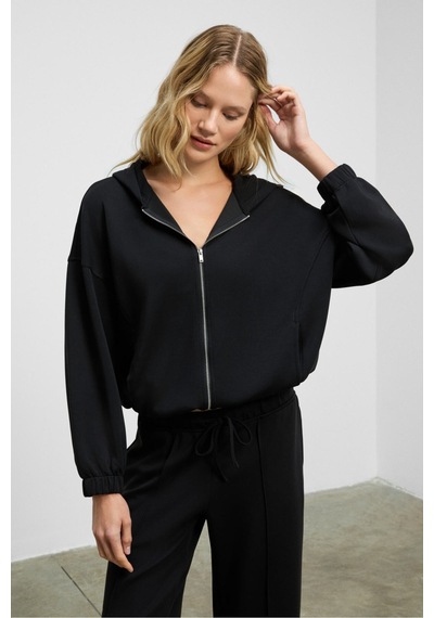 Grımelange Amoura Kadın Yumuşak Ve Esnek Kumaşlı Kapüşonlu Fermuarlı Uzun Kollu Siyah Sweatshirt Siyah Grımelange Amoura Kadın Yumuşak Ve Esnek Kumaşlı Kapüşonlu Fermuarlı Uzun Kollu Siyah Sweatshirt Siyah