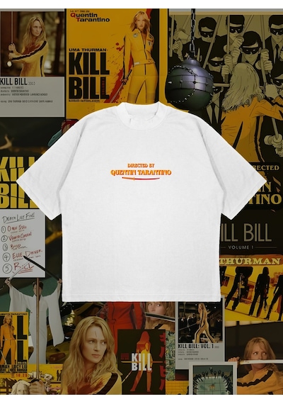 Tarzsokak Directed By Tarantino Baskılı Oversize Unisex Pamuklu Nefes Alan Kalın Kumaşlı Beyaz