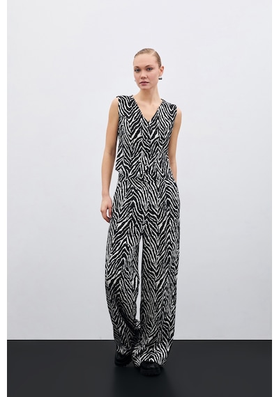 Sateen Zebra Desen Pantolon - Siyah-135474 Siyah