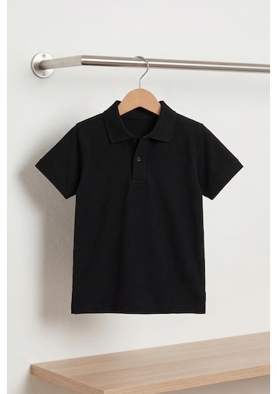 Nacar Store Unisex Çocuk Polo Yaka Kısa Kollu Lakost Tişört Okula Dönüş Siyah