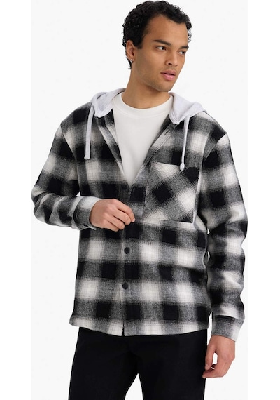 Defacto Relax Fit Kapüşonlu Flanel Uzun Kollu Gömlek G4317ax25aubk81 Siyah-bk81
