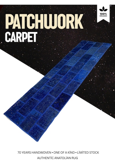 Modern Bohem Stil Vintage Halı Yolluk Özel Tasarım Patchwork Koleksiyonu Lacivert