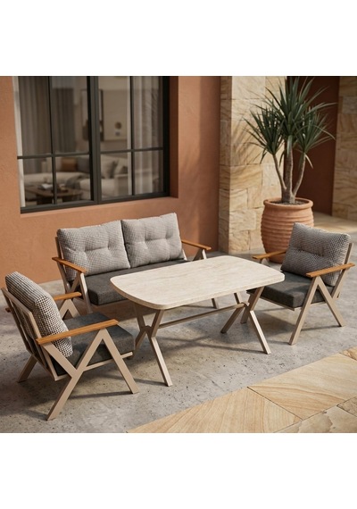 Venedik 2+1+1+ 70x120 Traverten Masa Metal Balkon Takımı Keten Dokulu Kumaş Cappuccino Metal - Bahçe Teras Oturma Grub Gri - Antrasit Venedik 2+1+1+ 70x120 Traverten Masa Metal Balkon Takımı Keten Dokulu Kumaş Cappuccino Metal - Bahçe Teras Oturma Grub Gri - Antrasit