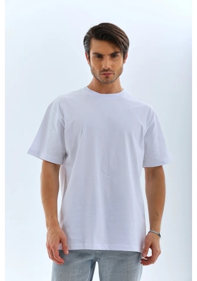 Veraura Lifestyle Unisex Oversize Düz Bisiklet Yaka T-shirt - Beyaz