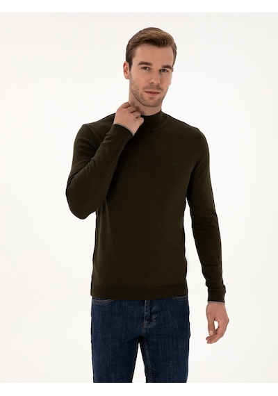 Cacharel Haki Slim Fit Pamuk Karışımlı Yarım Balıkçı Yaka Triko Kazak Yesıl
