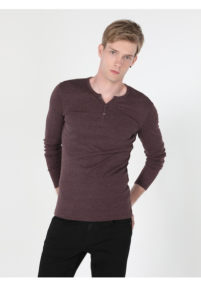 Colin's Colins Slim Fit Placket Neck Erkek Mor Uzun Kol Tişört Cl1022847 001