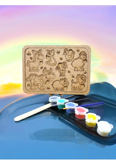 Ahşap Hayvanlar Puzzle Boyama Seti, Boyarken Öğrensinler