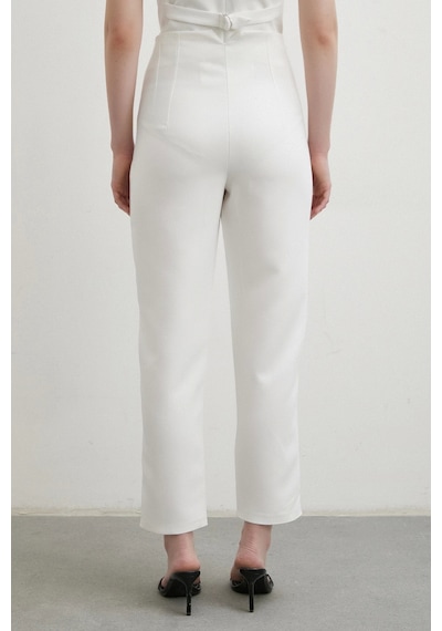 Önü Pensli Skinny Kumaş Pantolon Ekru Ekru