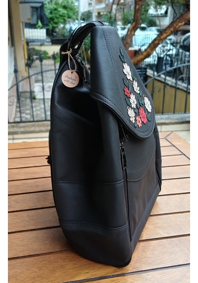 Durush Collection Hakiki Deri, Tasarım El İşlemesi Koyu Kahve Sırt Çantası Koyu Kahverengi