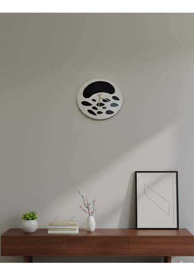 Nova Model Ahşap Duvar Saati 50 X 50 Cm Sessiz Mekanizma Beyaz Siyah Renk