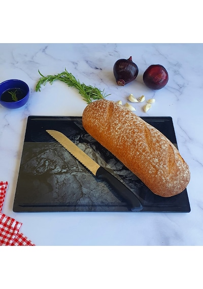 Kanallı Cam Kesme Tablası | Doğal Taş Desenli | 25cm x 35cm