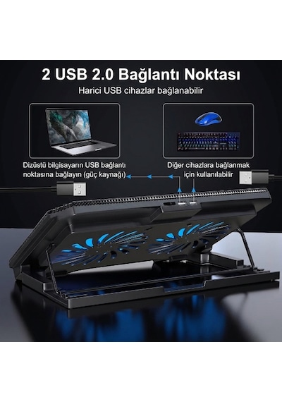 Ayarlanabilir Yükseklik Kademeli Laptop Soğutucu Fan Karışık