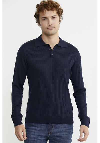 Sementa Polo Yaka Fitilli Triko Kazak - Lacivert 001