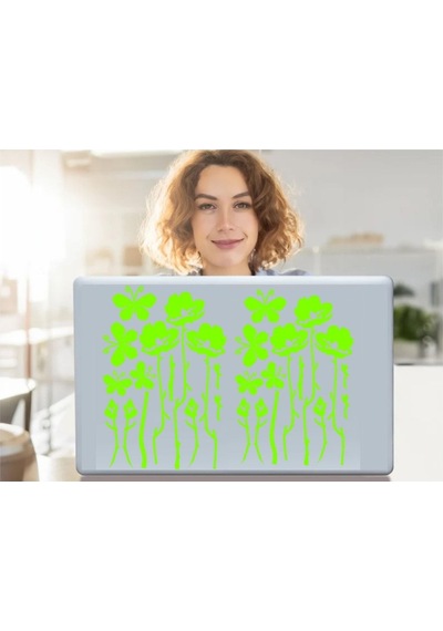 Defter Sticker,laptop Sticker Yeşil Çiçekli Pvc 48x33x0,5cm