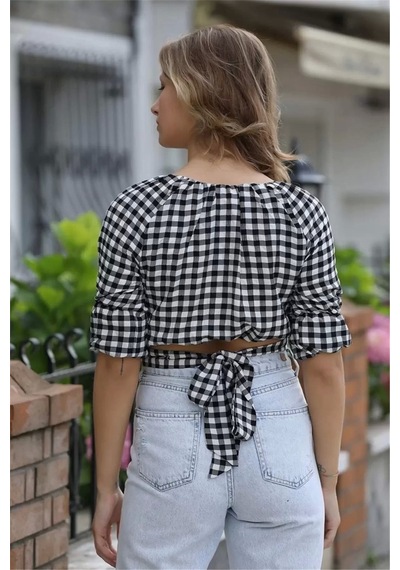Lodmela Bağlama Detaylı Crop Bluz 1736siyah