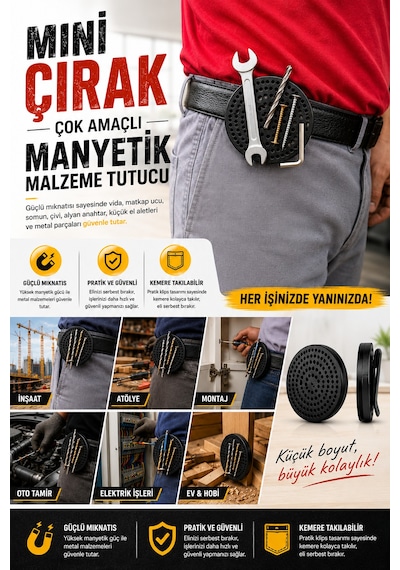 Mini Çırak Çok Amaçlı Manyetik Malzeme Tutucu Siyah