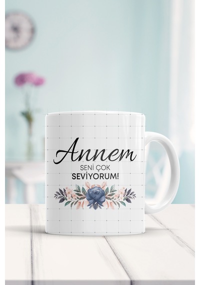 Annem Seni Çok Seviyorum Baskılı Kupa Bardak Beyaz