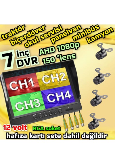4 Adet Ahd 1080p Kelebek Kameralı 256 Gb 7 İnç Hybrid Dvr Monitör 12 Volt