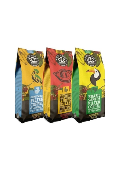 Oze Latin Amerika Filtre Kahve Seti Guatemala, Colombian, Brazil 3'lü 250G Moka Pot