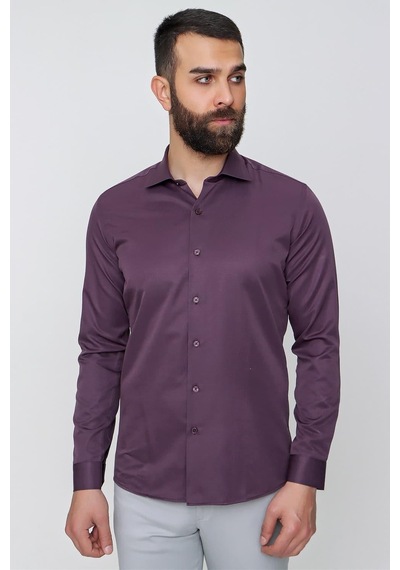Efor Slim Fit Pamuk Saten Klasik Mor Gömlek Gk 604 Mor