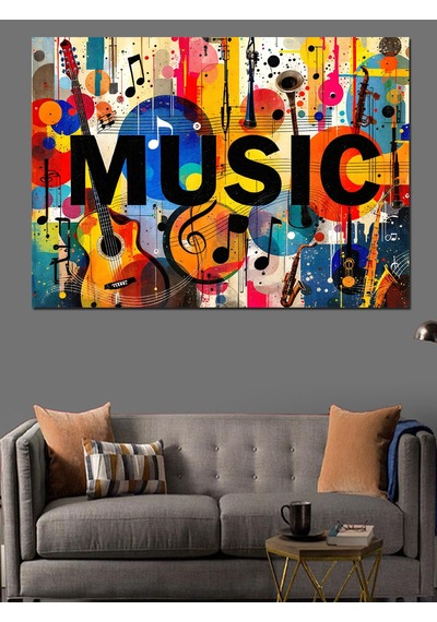 Renkli Yazı Tipi Müzik Posteri Dekoratif Kanvas - Mdf Ahşap Tablo