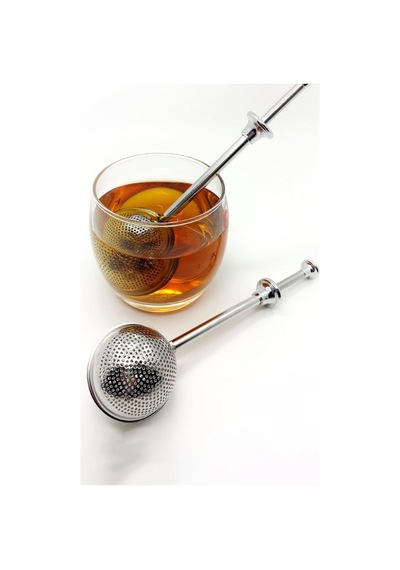 Çelik Tek Hareket Çay Demleme Aparatı Bitki Çayı Süzgeci 18,5x4,5 Cm Çay Kahve Bitki Demleme Süzgeç Gümüş
