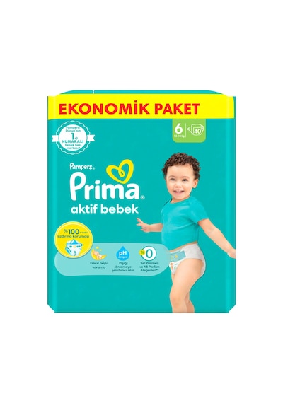Prima Bebek Bezi 6 Beden Aktif Bebek Fırsat Paketi Extra Large 40 Adet