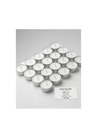 Exe Pazar - 20'li Paket Tealight Mum - Buhardanlık Mumu Çap 37mm 4+ Saat Yanma Süresi Beyaz