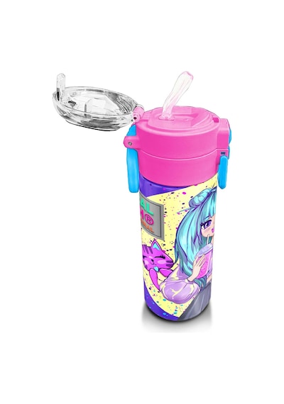Coral High Kids Mor Pembe Anime Kız Desenli Pipetli Ve Direkt İçim Çelik Termos 500 Ml 31942 Mor