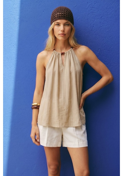 Sateen Aksesuar Detaylı Bluz - Bej-137618