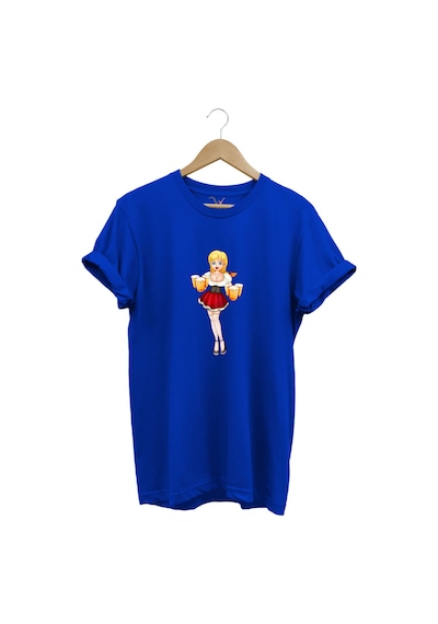 Barmen Kız Baskılı %100 Pamuk Regular Fit Bisiklet Yaka Mavi T-shirt Mavi