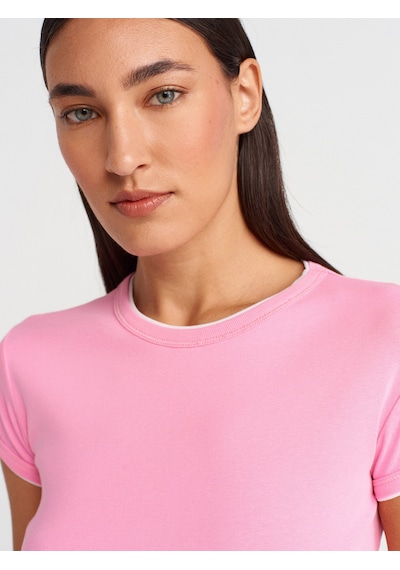 Dilvin 31750 Kontrast Kısa Kollu Tshirt-pembe Pembe