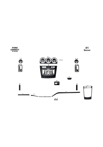 Ford Connect Torpido Kaplama 2009-2014 41 Parça Siyah Karbon
