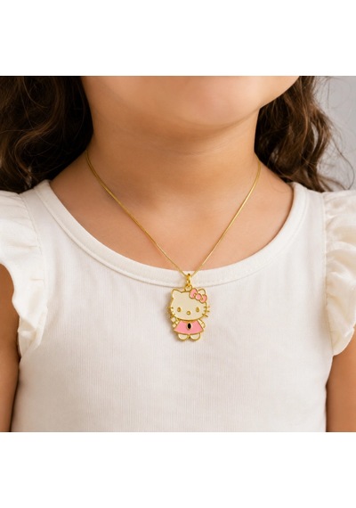Kahveci.store 925 Ayar Hello Kitty Figürlü Pembe Mine Detaylı Altın Kaplama Gümüş Kolye 22
